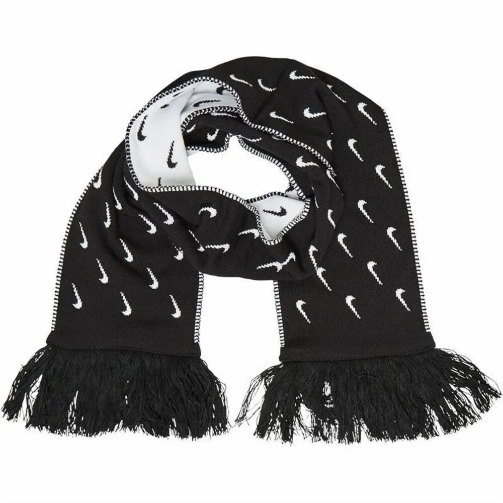 NWT Nike Allover Swoosh Reversible Winter Scarf Black White Official Warm Unisex